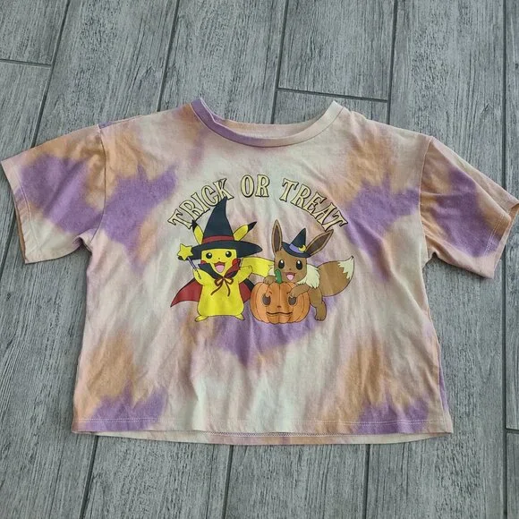 Pokémon Trick or Treat Pikachu & Eevee Halloween Tie Dye T-Shirt Kids L 10/12 - Picture 4 of 9